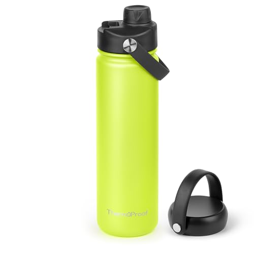 Image of ThermoProof Double-Walled Vacuum Insulated Stainless Steel Water Bottle - Wide Mouth with Chug & Spout Lids, Dishwasher Safe, Reusable, Leakproof, Hot & Cold for Men, Women & Kids - 22oz, Fresh Mint