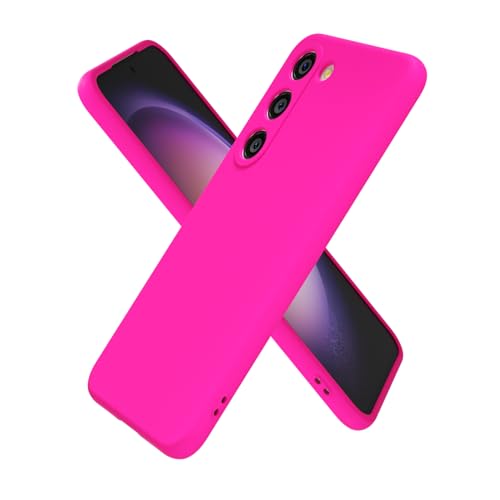 oakxco for Samsung Galaxy S23 Case Silicone, Ultra Slim Thin Phone Case for Women Girls, Plain Solid Color Minimalist Aesthetic Cute Girly Design, Soft Rubber Gel TPU with Camera Cover, Neon Hot Pink