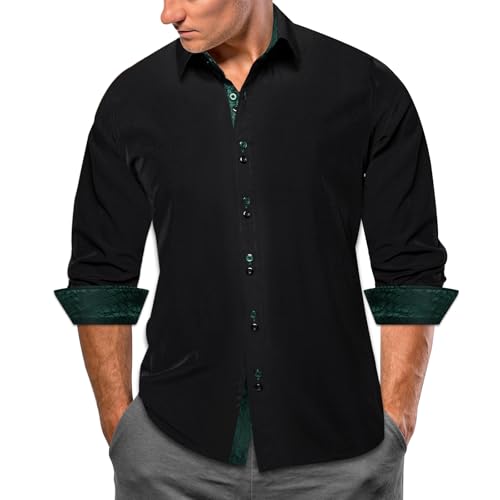 DiBanGu Mens Casual Shirt Long Sleeve Button Down Dress Shirt Regular Fit Collar Pin