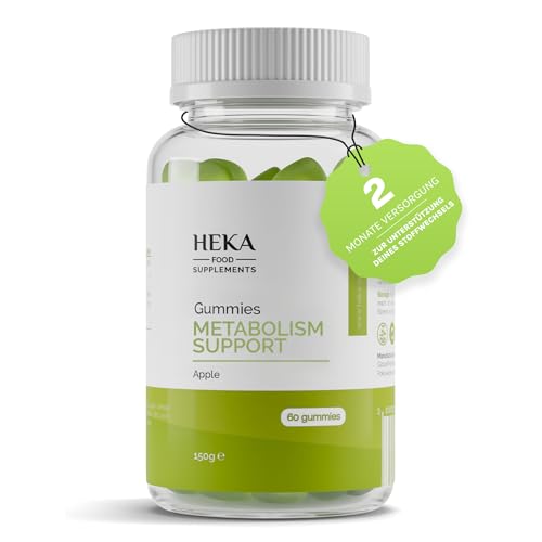 HEKA Stoffwechselunterstützende Gummies - Stoffwechsel & Appetitzügler - 60 Apfelessig Gummibärchen mit Garcinia Cambogia Extrakt - Ohne Gluten, Zucker und Laktose - 100% Vegan