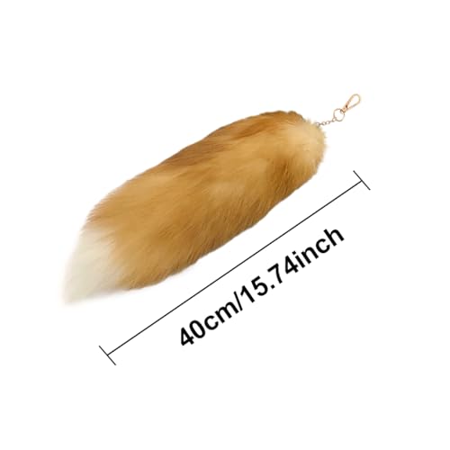 Image of 15.75 Inch Long Fluffy Faux Fur Tail Keychain, Fake Animal Tails for Handbags Backpacks Charm Tassel Ornaments (Golden Yellow)