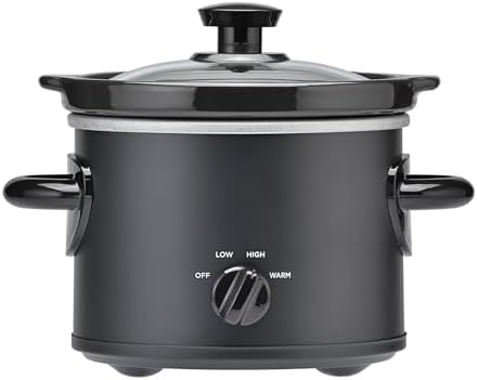 2 Quart Round Slow Cooker with Glass Lid, Matte Black Finish