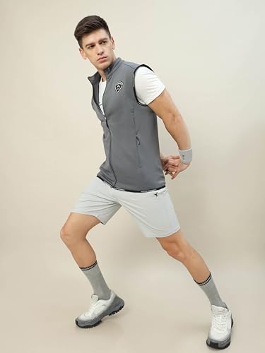 Image of TECHNOSPORT Men's Solid Slim Fit Sleeveless Fleece Regular Jacket