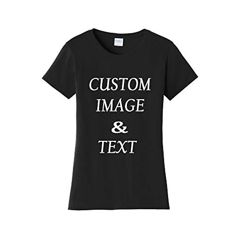 Ladies Customized Fan Tee Shirt, Design Your Own by Uploading Photos, Text, Logos Or Any Design, Custom Gifts Jet Black Cover