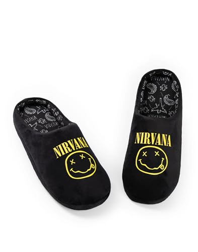 Nirvana Unisex Black Logo Mule Slippers | Comfortable Indoor Footwear for Relaxation | Music Band Merchandise | Casual Home Wear Merch - 9-10 UK