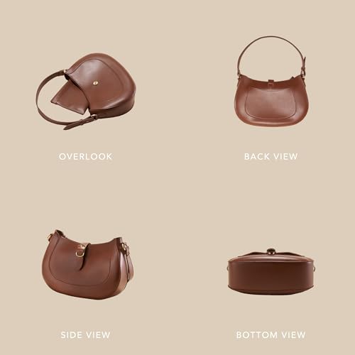 Image of SUNLIGHT LEAVES Vintage Vegan Leather Crescent Hobo Bag For Women Lunar Shoulder Purse Satchel Under Arm Lady Handbag