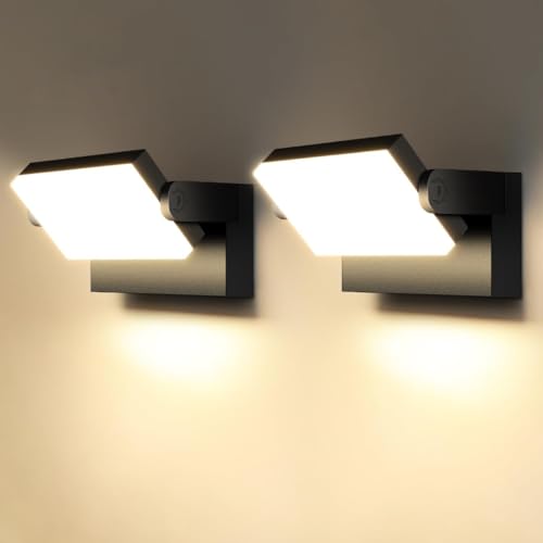 Kingwei 40W LED Aplique Pared Exterior/Interior 2 piezas 360°Rotación Blanco Cálido 3000K Impermeable IP65 Moderno Negra aplicabilidad para Entrada Jardines Balcones 4000 Lumen Foco exterior LED