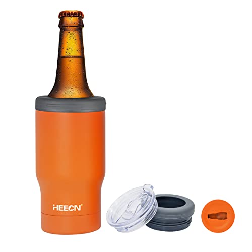 HEECN® Refrigerador de cerveja a vácuo - suporte para latas e garrafas, capa refrigeradora cerveja, canecas isoladas com tampa e abridor de garrafas, térmico 330 ml (laranja)