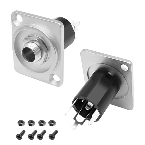 Conector TRS de 6,35 mm chasis tipo D hembra de 1/4 pulgadas plateado pack de 2