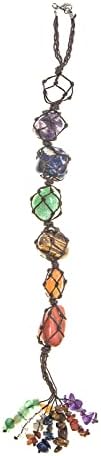 Nanalou 7 Chakra Reiki Healing Crystal Stones Decorative Car Ornament – Handmade with Metal Hanging Clasp (10 inches)