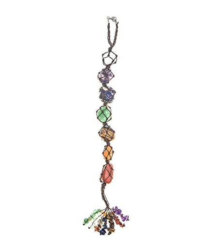 Nanalou 7 Chakra Reiki Healing Crystal Stones Decorative Car Ornament – Handmade With Metal Hanging Clasp (10 Inches) #TOP2