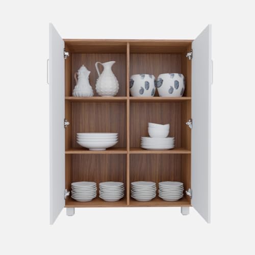Image of NEUDOT Ronald Alto 2 Door Multipurpose Cabinet | Engineered Wood | Bookshelf | Organiser | Cupboard | Almari |Wardrobe for Home | Kitchen | Office | Living Room | 12 Month Warranty | Leon Teak Finish