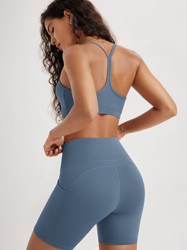 ODODOS 2-Pack High Waist Workout Shorts with Pockets for Women 6"/8" Inseam Tummy Control Gym Athletic Biker Shorts3