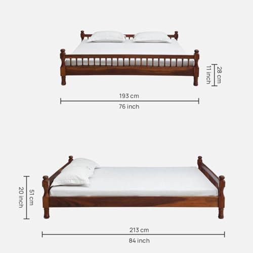 Image of Solid Sheesham Wood Dreamy Nights Bed for Bedroom and Home Furniture | Without Storage | Double Bed | Honey Oak Finish (King)