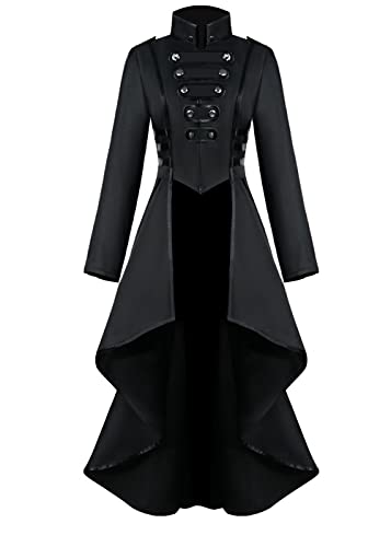 jakloz Damen Steampunk Vintage Frack Jacke Unregelmäßiger Saum Gothic Kleidung Viktorianischer Gehrock Lang Mantel Renaissance Halloween Kostüm...