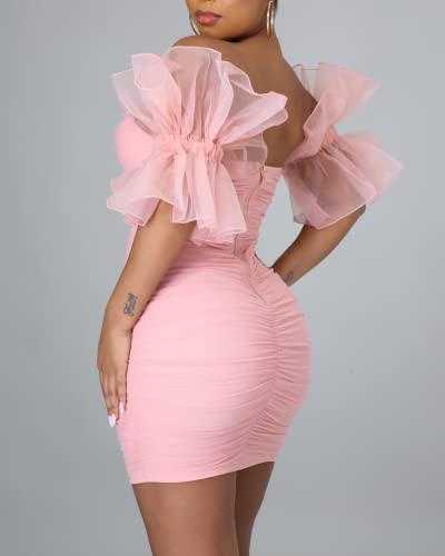 Image of hibshaby Women Sexy Bodycon Dress Puff Sleeve Cocktail Evening Party Elegant Mini Dresses