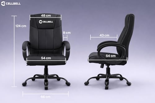 Image of CELLBELL BossPro Fabric Office Chair High Back Ergonomic Executive Boss Chair with Memory Foam Cushion Lumbar Support Chrome Base Hydraulic Tilt Rocking Function 120kg Capacity (Black)