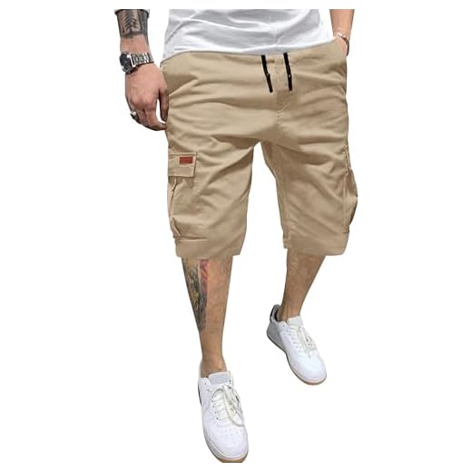 YAOHUOLE Hommes Shorts Bermudas Cargo Slim Fit Militaire Short Shorts La Plage Homme Kaki M