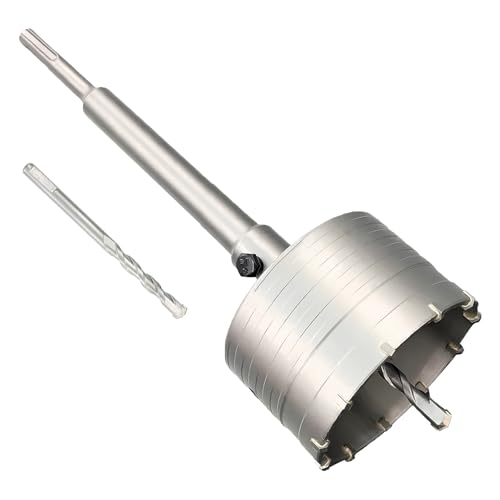Image of 3-3 /4 inch Concrete Hole Saw, 95mm Tungsten Steel Core Bit for Cinder Block, Brick, Rock, Plank Walls for Pipes or mini Split Lines, with SDS Plus Shank and 2 Center Positioning Drill Bits.
