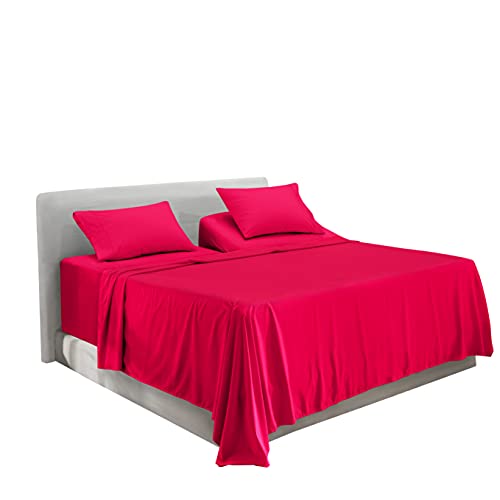 Image of Hearth & Harbor Extra Deep Pocket Bed Sheet Set - 5 Piece Hotel Luxury Sheets Fits Up to 24 inch Thick Mattress - Split King - Hot Pink