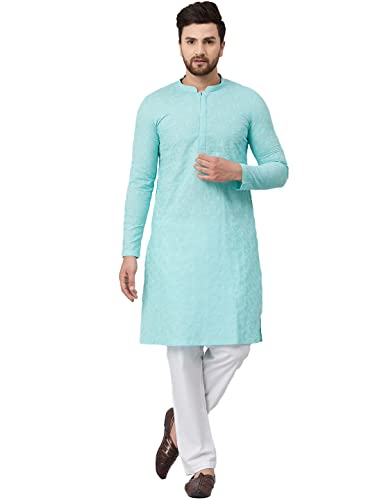 Ensemble pyjama et kurta homme bleu turquoise S pour vos soirées d'été