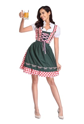 thematys Elegante Set Dirndl Midi: Abito Tradizionale con Grembiule e Camicetta per Donna - Perfetto per Oktoberfest, Carnevale e Feste - Attenzione: Vestibilità Piccola