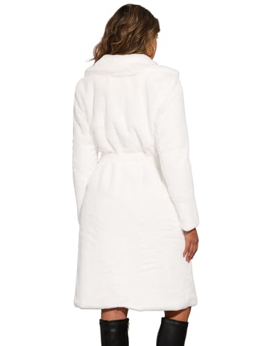 Allegra K Faux Fur Coat for Women's Winter Warm Overcoat Outerwear Belted Fluffy Jackets3