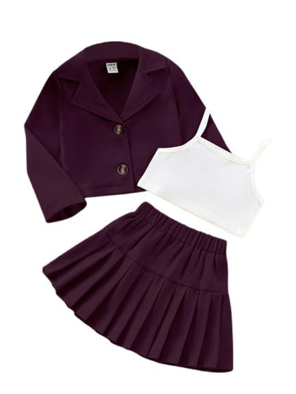 Image of Three Piece Co ord Set Dress for Girls| Jacket Top and Skirt Open Front Suits Set| Girls Clothing Set