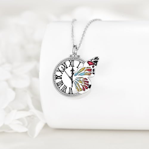 POPLYKE Butterfly Urn Necklace for Ashes Sterling Silver Clock Locket Necklace Cremation Jewelry Gift for Women3