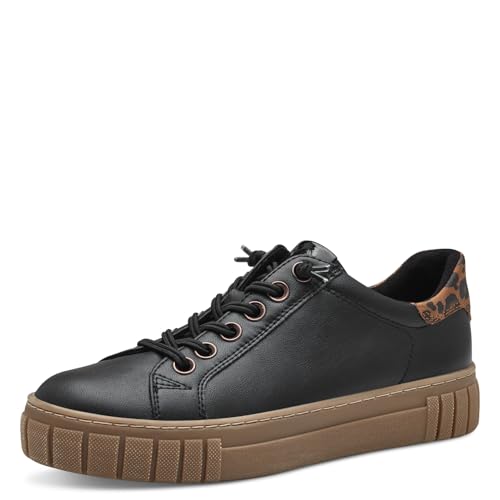 MARCO TOZZI Damen Plateau Sneaker Freizeit Vegan, Schwarz (Black/Leo), 36 EU