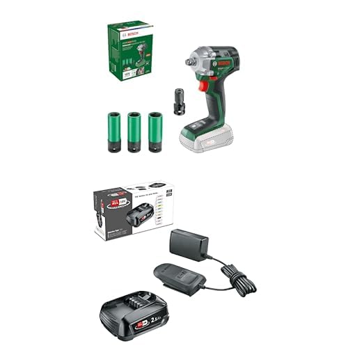 Bosch Akku-Drehschlagschrauber UniversalImpactDrive 18V-350 (max. Drehmoment: 350 Nm; Sechskantadapter; Mutternschlüsselsatz) + Bosch 18V Akku und Ladegerät 2.5Ah (18V Starter Set, POWER FOR ALL)