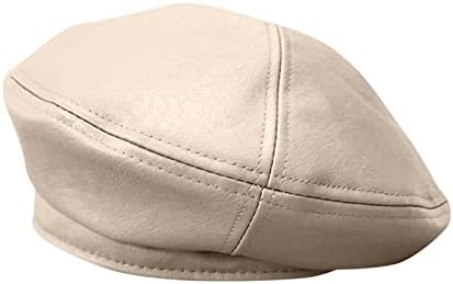 Kimloog Mens Faux Leather Newsboy Beret Ivy Cap Hunting Driving Flat Hat Beige