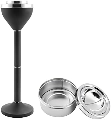 Anfrere Standing Ashtray Outdoor for Patio, Large & Tall Outside Ash Tray for Cigarette Butt Receptacle Disposal, Commercial Metal Smokers Cigar Ashtrays Container with Lid, Matte Black, B01DK