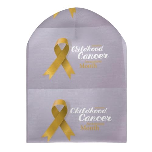 Childhood Cancer Awareness in September Kids Beanie Hat for for Girls Boys Children Cap Winter Knitted Chemo Cancer Headwear Accessories Gifts Decoration Black3