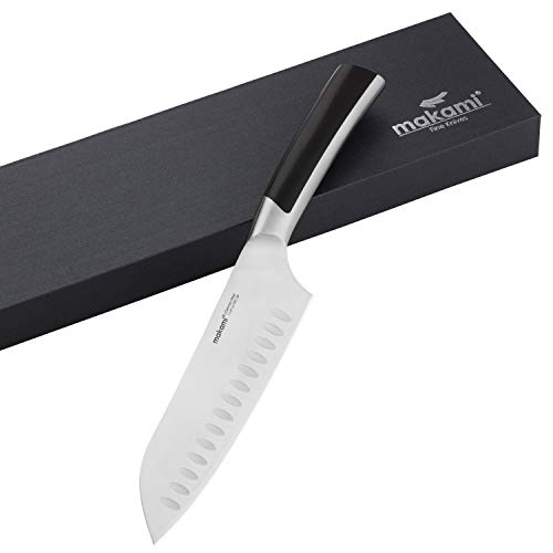 makami Master Santoku - extra scharfes, massives Santokumesser mit Kullenschliff und Griff aus Edelstahl - professionelles allround Küchenmesser Cover