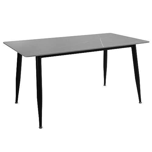 Meubletmoi Ryder Esstisch, 160 x 90 cm, mit grauer Keramikplatte und ausgestellten Beinen aus schwarzem Metall