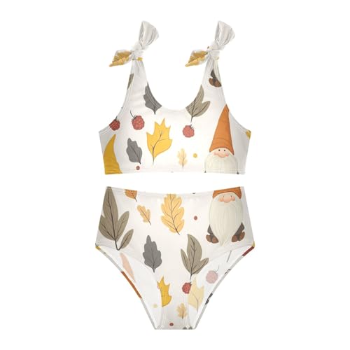 KLL Autumn Gnomes Yellow Leaves Berries Vintage Girls Two Pieces Bikini Sets Scoop Neck Bathing Suit Swimming Suits3