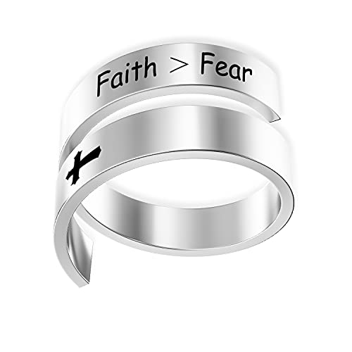 Faith Over Fear Ring Cross Jewelry Religious Gift Christian Rings for Women Girls Men