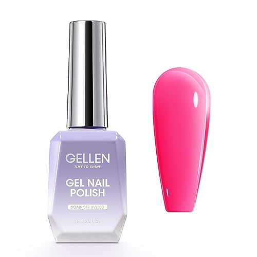 Gellen Gel Nail Polish, Neon Pink Nail Polish Big Capacity 18ml Jelly Pink Nail Polish Gel Soak off UV LED Cured Nail Art Painting Manicure Kit for Gift