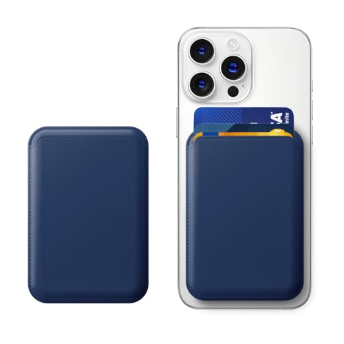 KPNEOL Carteira magnética para iPhone, carteira magnética de couro para celular RFID, carteira magnética com 3 porta-cartões para iPhone 16/15/14/13/12, azul índigo