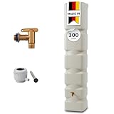 4rain Basic Regentonne Komplett-Set 300 Liter sandbeige inkl. Kunststoff-Auslaufhahn und Fallrohranschluss - Wandtank, Wassertank, Fass, Regenfass, Regenwassertonne, Regenwassertank, Wasserbehälter