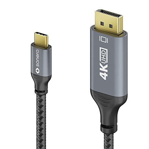 Sonero® 4K USB-C to DisplayPort Cable, DisplayPort Male to USB-C Male, 4K 60Hz, 21.6 GB/s, Cotton Coat, Grey/Black, 2.00 Metres - Image 4