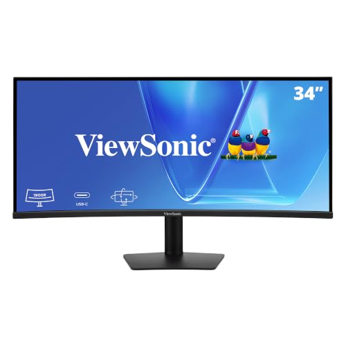 Image of ViewSonic VG3420C 34 Inch UWQHD 1440p Curved Docking Monitor, 1900R IPS Display for Immersive Home and Office Productivity, 120Hz, 96W USB-C, RJ45, HDMI, and DisplayPort Inputs