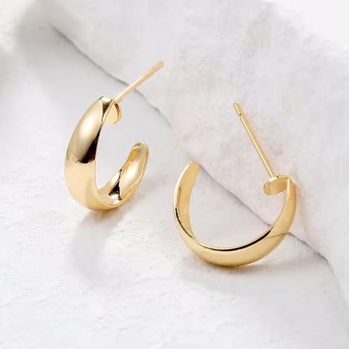 Image of Shining Diva Fashion Anti Tarnish Jewellery Celebrity Inspired 14k Real Gold Plated Simple Plain Link Chain Chunky Huggie Hoop Trendy Stylish Copper Earrings for Women Girls
