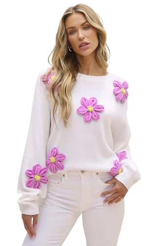Women's Parchment Floral Crochet Chunky Knit Sweater