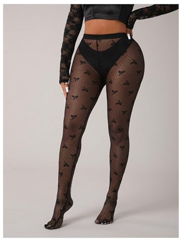 MakeMeChic Women's Mesh Sheer Bow Pattern Tights Stretchy Stockings Pantyhose Clubwear3