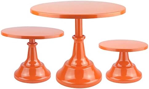 KERYNICE 3 Piece Orange Cake Stands Set Metal Cupcake Pedestal Table Dessert Display Stand with Tall Base Decoration Serving Platter for Baby Shower Wedding Birthday Parties Celebration