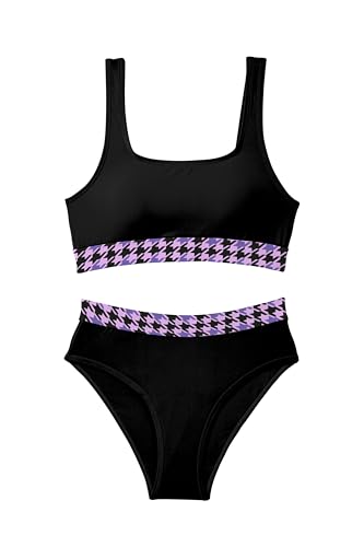 Image of Beautikini Period Swimwear Two Piece Menstrual Leakproof Swimsuit Bikini Sets Mid Waist Print Bathing Suit for Women