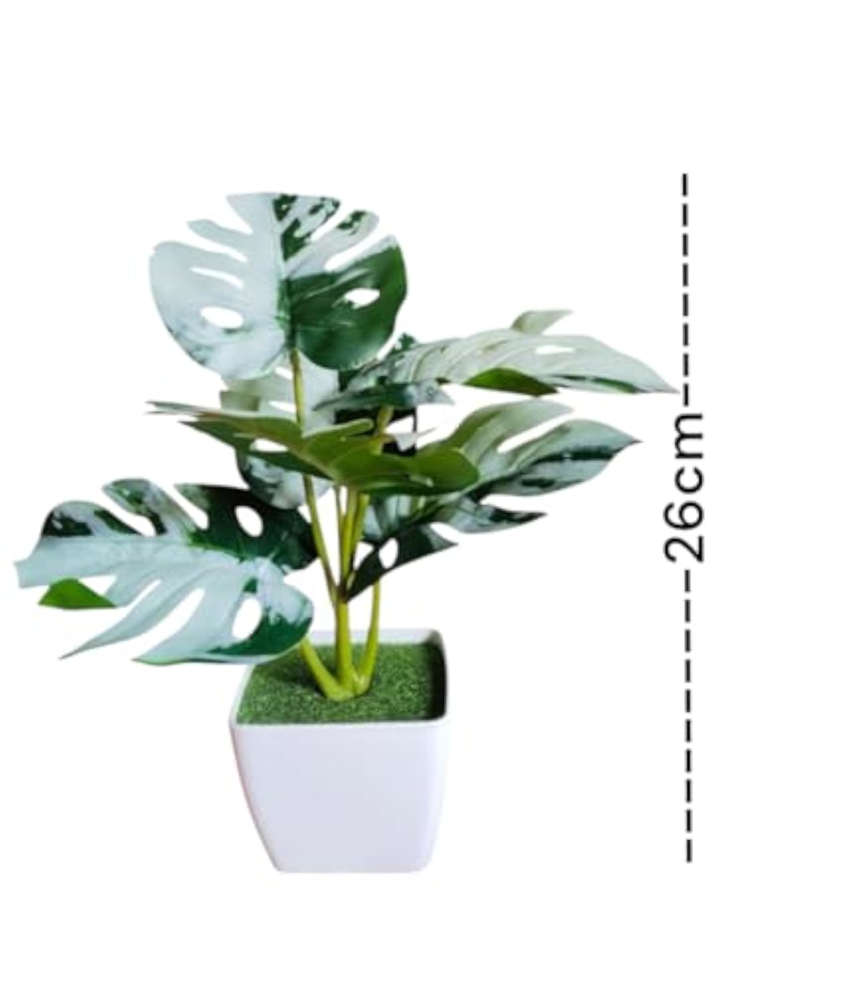 Artificial Monstera Plant with White Ceramic Pot, 10 Inch
