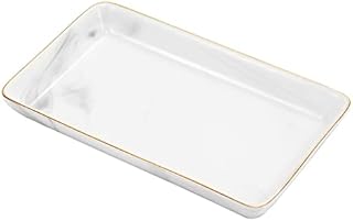 Lewondr Ceramic Tray, Large Size Tray with Gilt Edging Bathtub Toilet Tank Bathroom Tray, Jewelry Storage Dresser Tray for Candle, Lotion Bottle, Jewelry, Cosmetics, Perfume - Marble White
